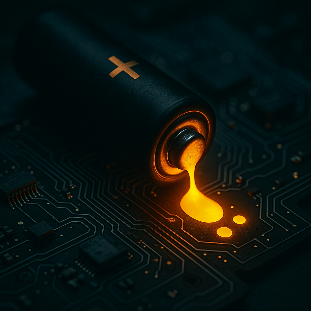 Leaking battery on circuit board